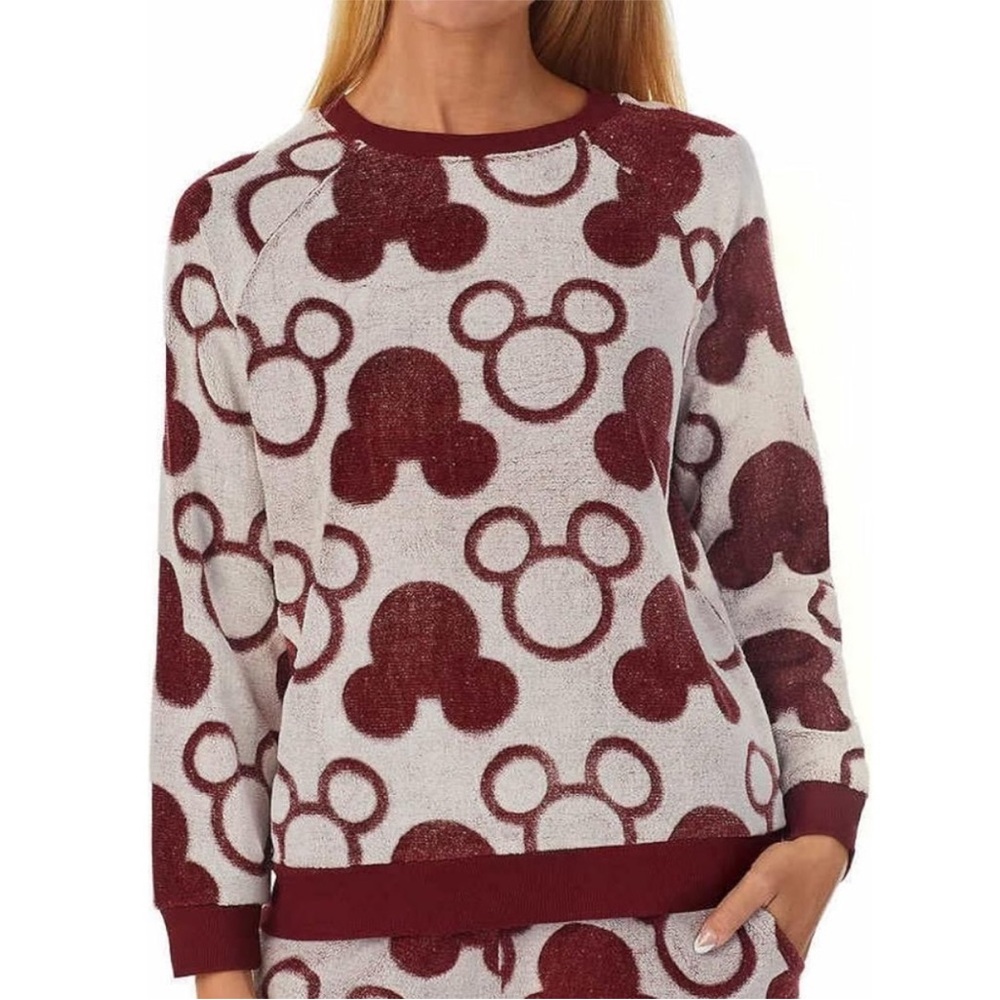 Disney Mickey Mouse Burgundy Fleece Lounge Crewneck Sweatshirt XL